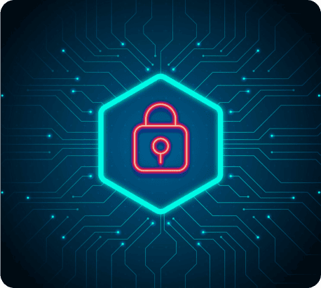 Futuristic graphic with a lock icon