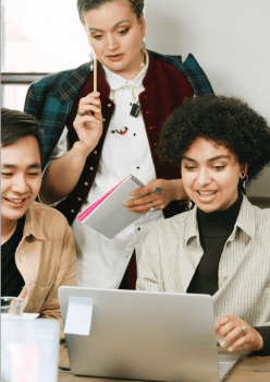 A team collaborating around documents