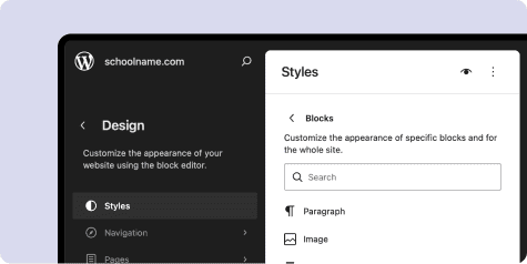 Site Editor Styles panel for customizing blocks across a site