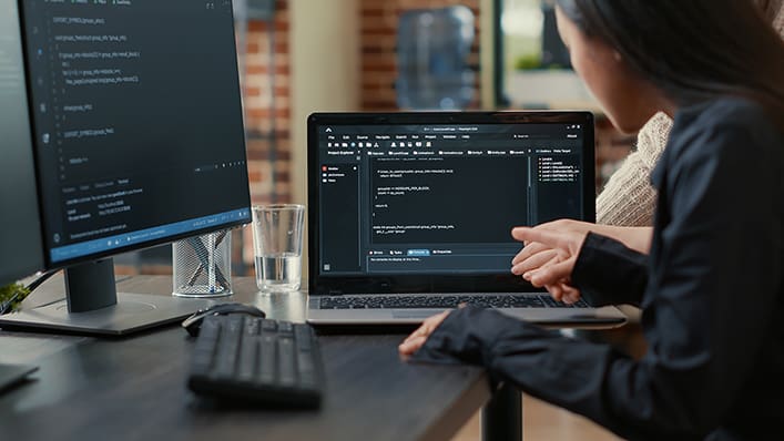 Person working on a laptop