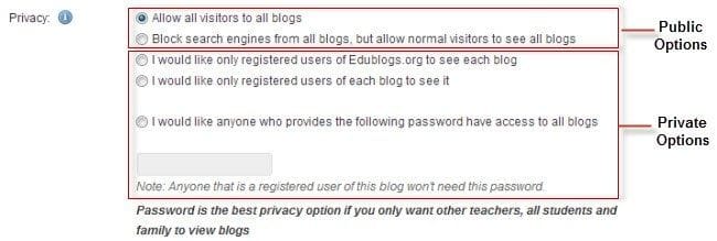 Edublogs privacy settings
