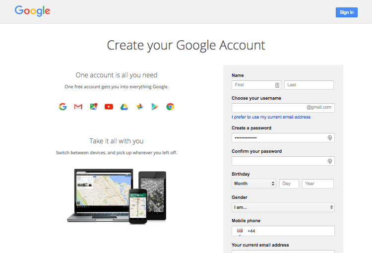 creating a google account