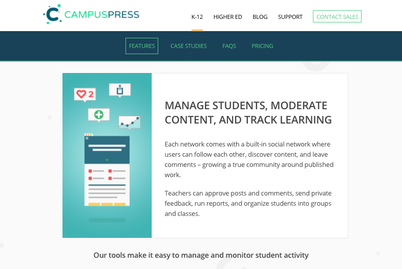 Campuspress website - leraning features