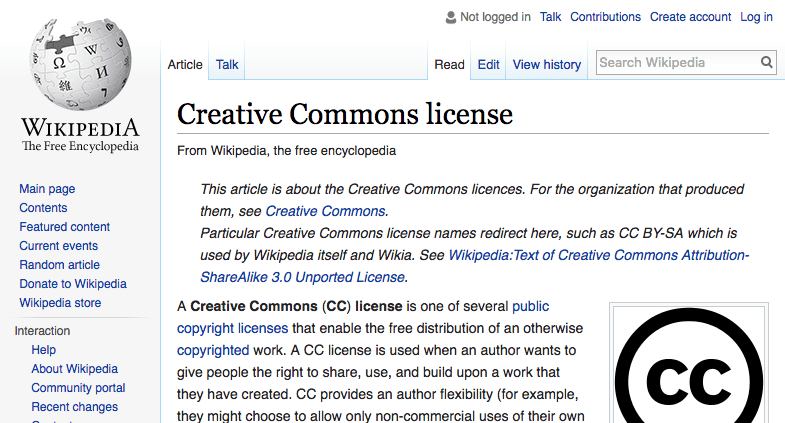 Wikipedia page on Creative Commons licences