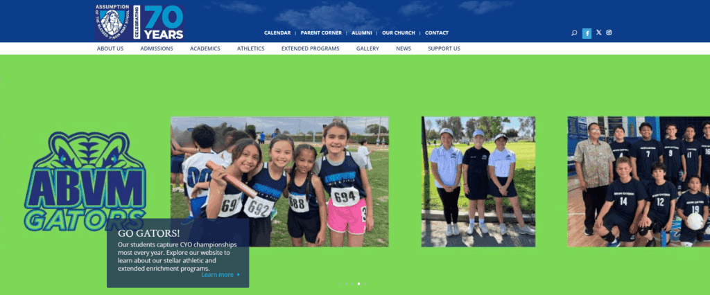 Athletic program highlights on website homepage