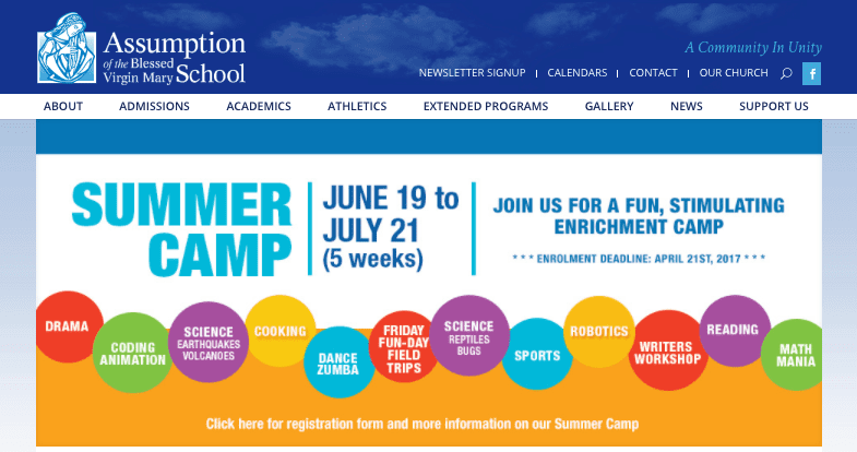 Summer camp poster on website home page