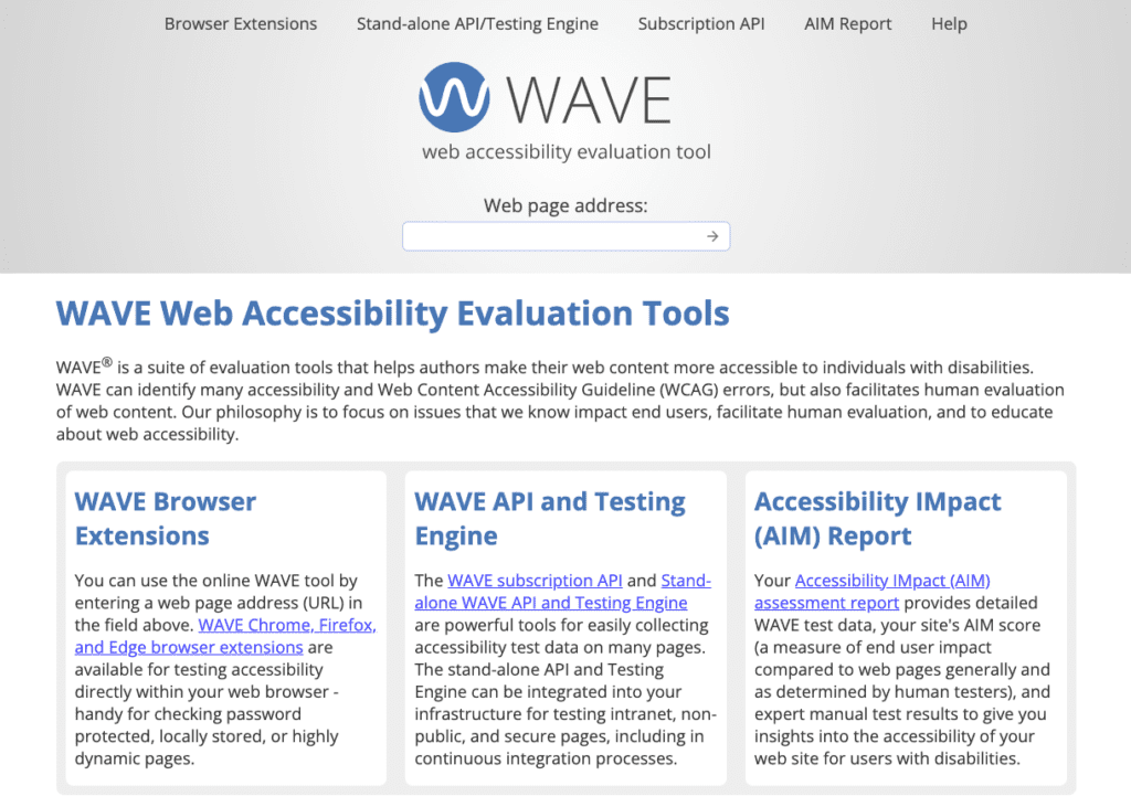 Wave accessibility testing tool