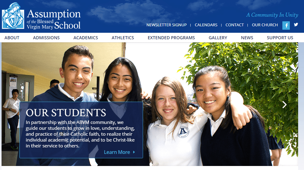 Screenshot of Assumption of the Blessed Virgin Mary School in Pasadena, California