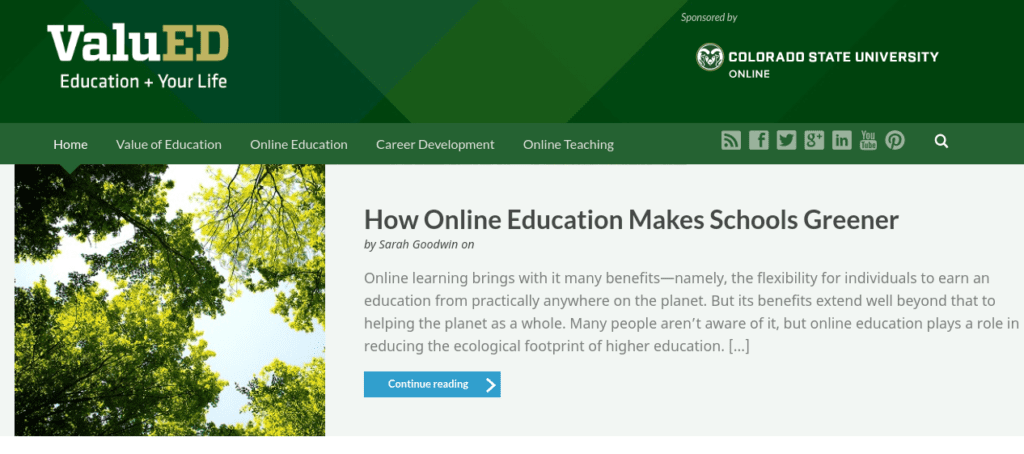 Screenshot of CSU's "ValuEd" blog