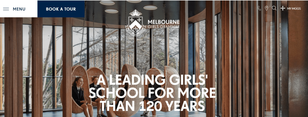 School Websites Guide: Screenshot of the header from the Melbourne Girls Grammar School home page. 