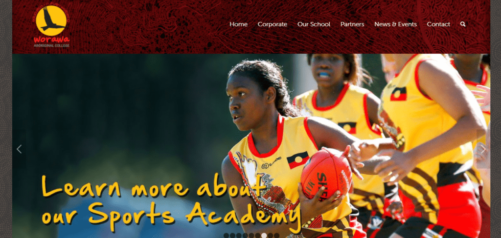 Screenshot of Worawa Aboriginal College home page.