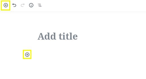 Image showing the plus icon to add new block in WordPress Block Editor.
