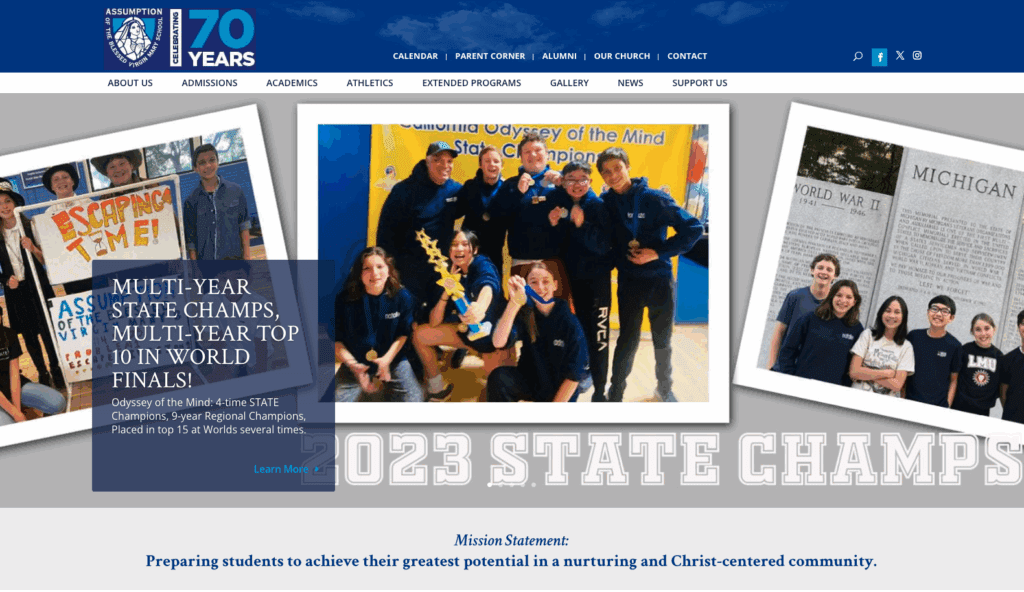 Screenshot of Assumption of the Blessed Virgin Mary School in Pasadena, California