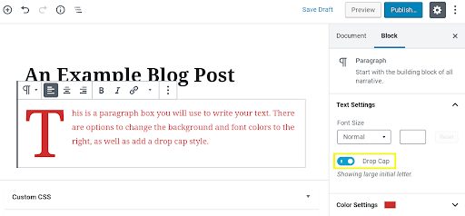 Screenshot showing Block options in the sidebar of WordPress' Edit page. 