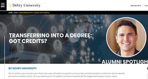 Screenshot of DeVry University blog