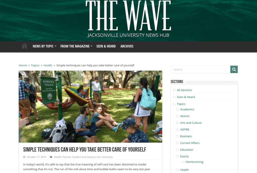 Screenshot of Jacksonville University blog.
