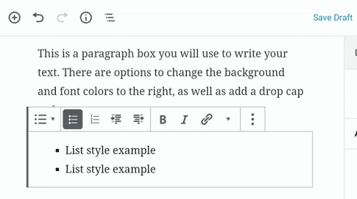 GIF showing how to choose a list type in WordPress' List block. 
