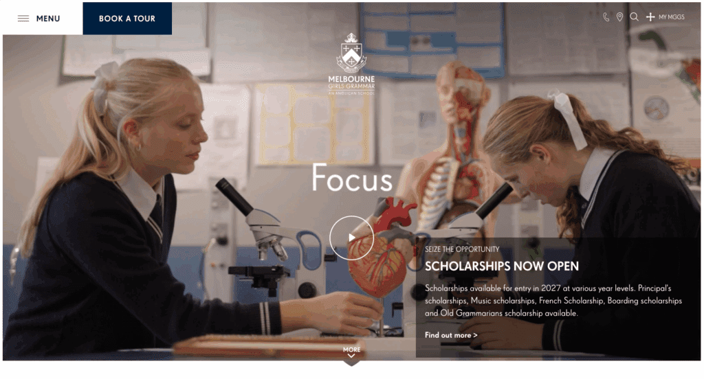 Screenshot of the header from the Melbourne Girls Grammar School home page. 