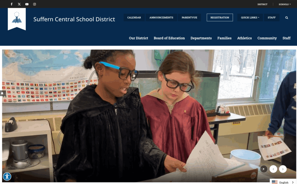 Screenshot of Suffern School district website