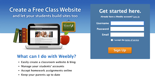 Weebly home page screenshot