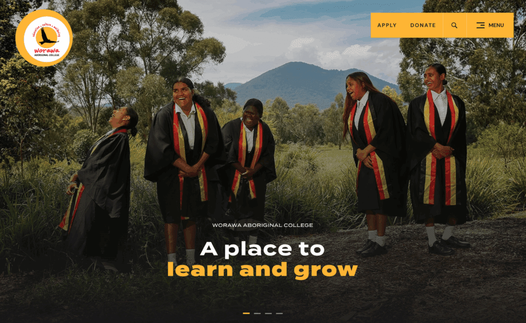 Screenshot of Worawa Aboriginal College home page.