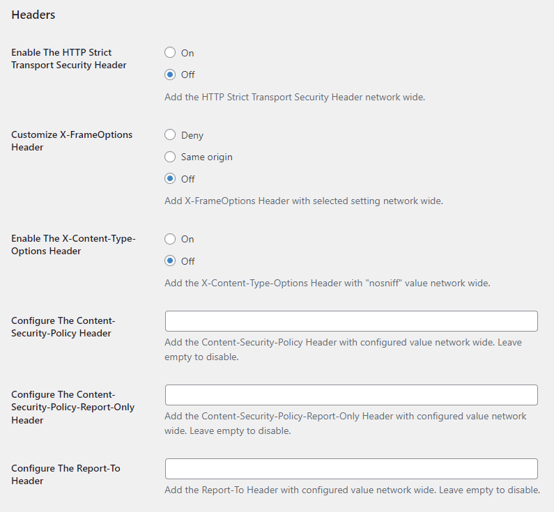 header settings