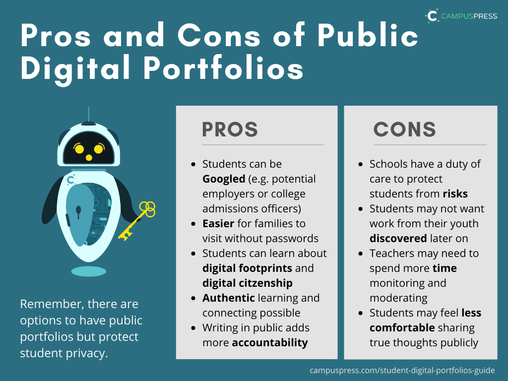 Pros and cons of digital portfolios summary graphic