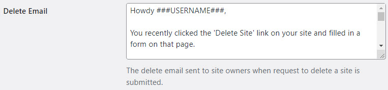 Delete site email
