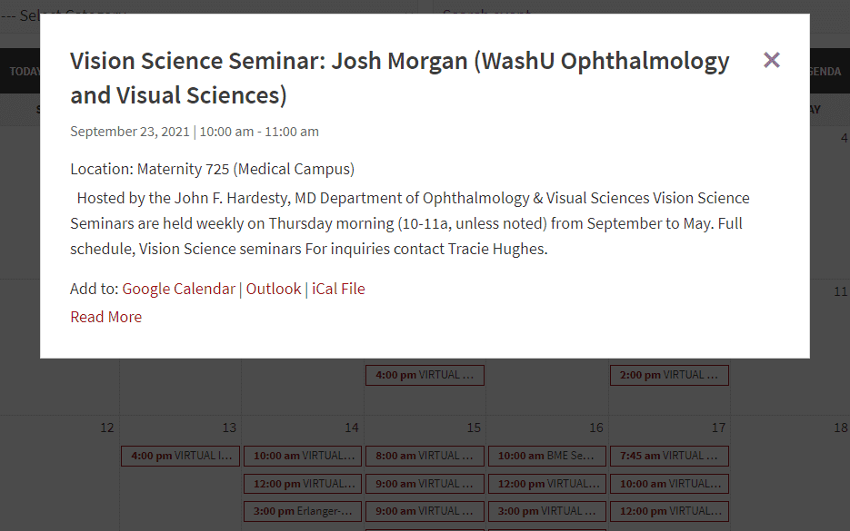 Screengrab on Washington University online school calendar.