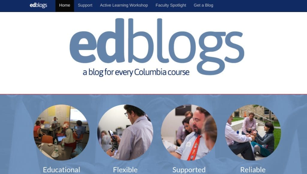 Screenshot of Columbia University’s Edblogs website.