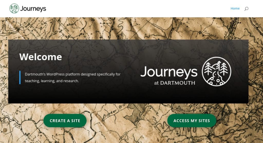 Screenshot of Journeys at Dartmouth website. 