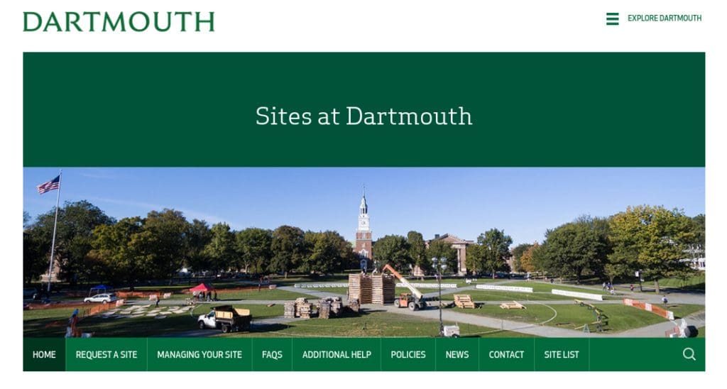 Screenshot of Sites at Dartmouth website. 