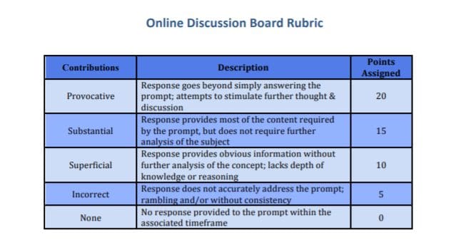 Example of a discussion rubric 