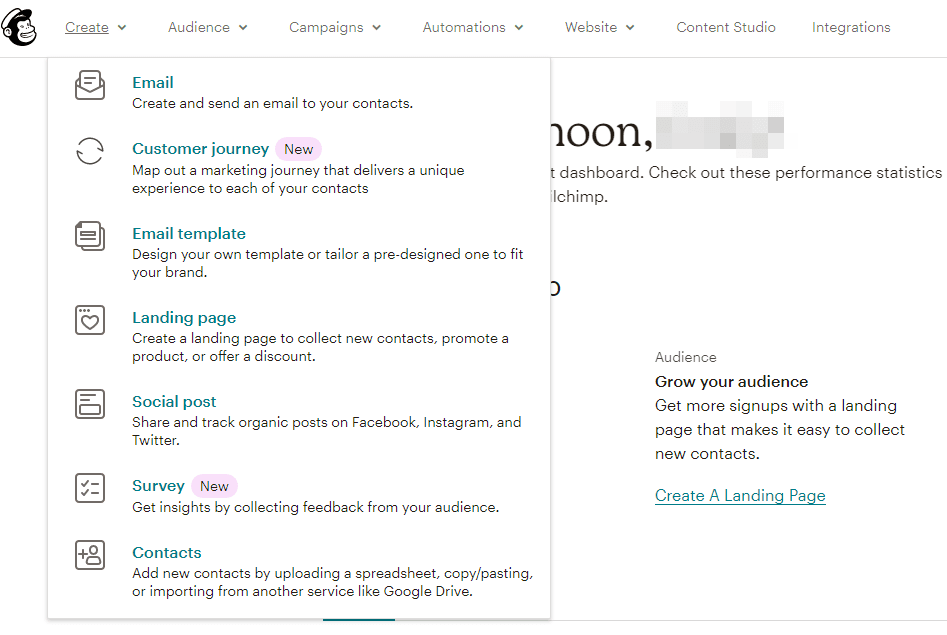 Mailchimp dashboard