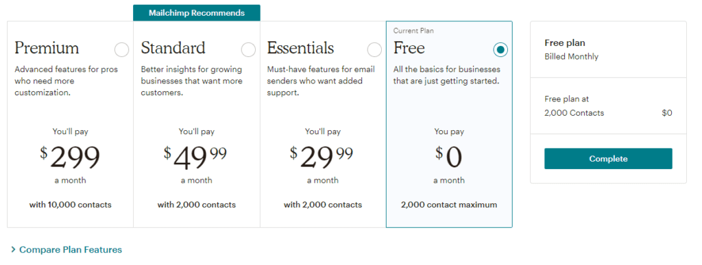 Mailchimp pricing 