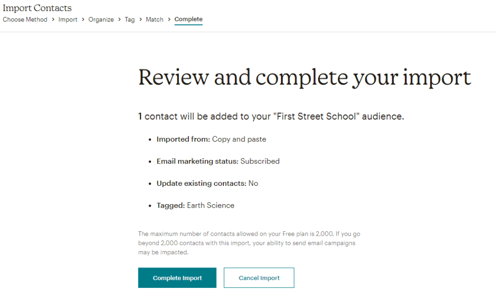 Review mailchimp import
