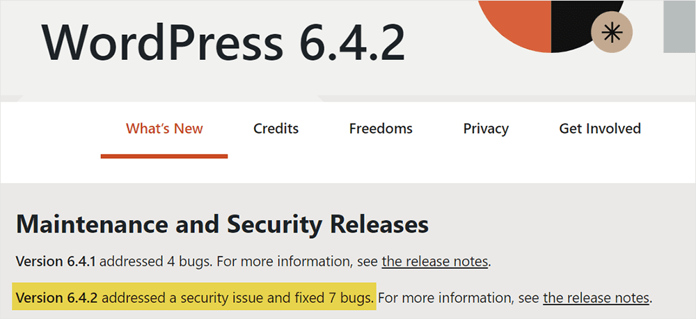 WordPress release notice.