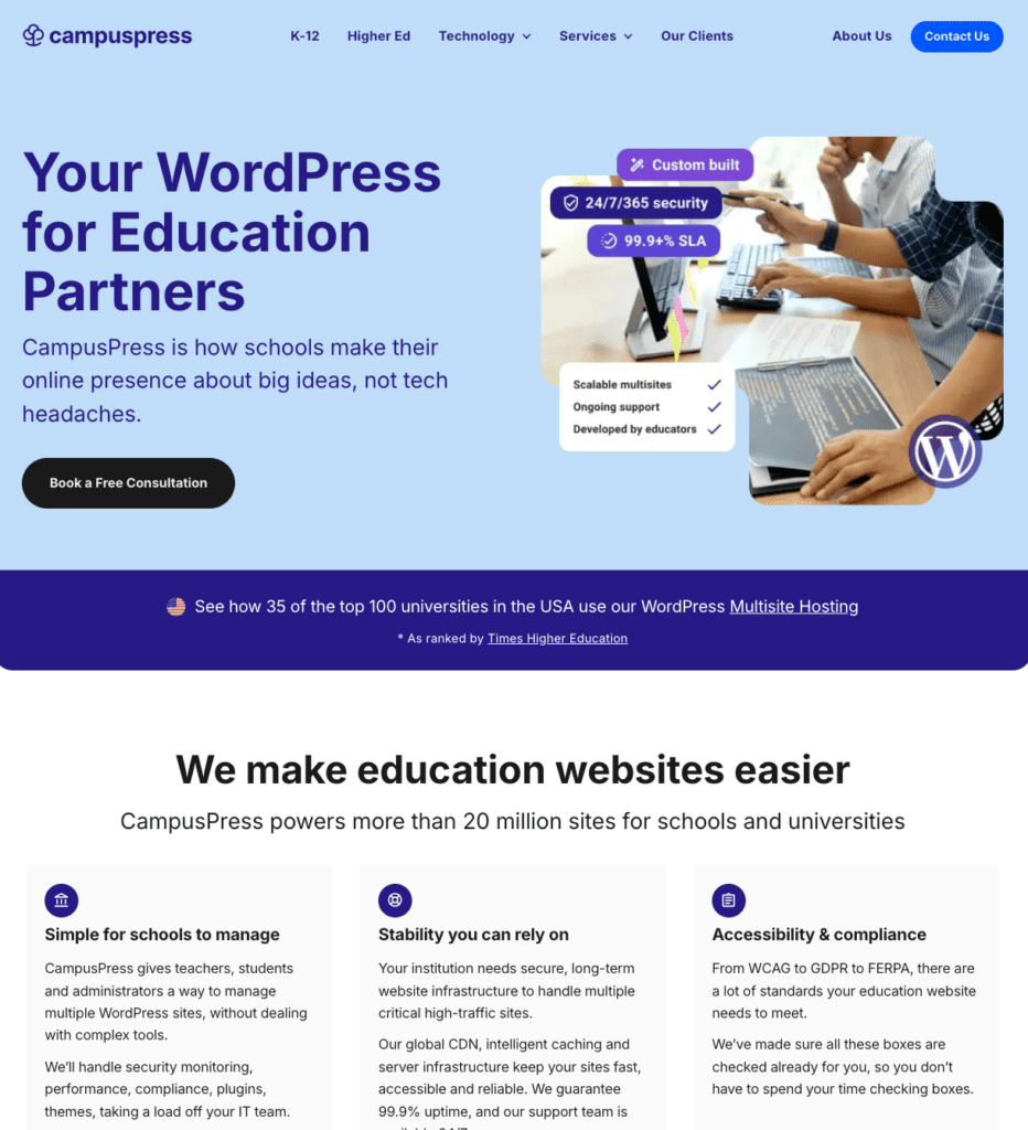 The CampusPress site on a large screen