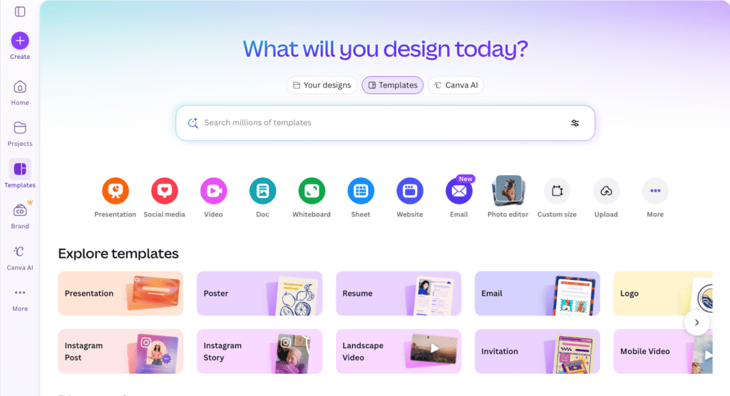 Screenshot of the Canva Design Options