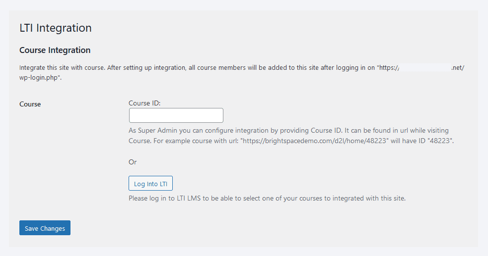 Super admin view of LTI Integration page