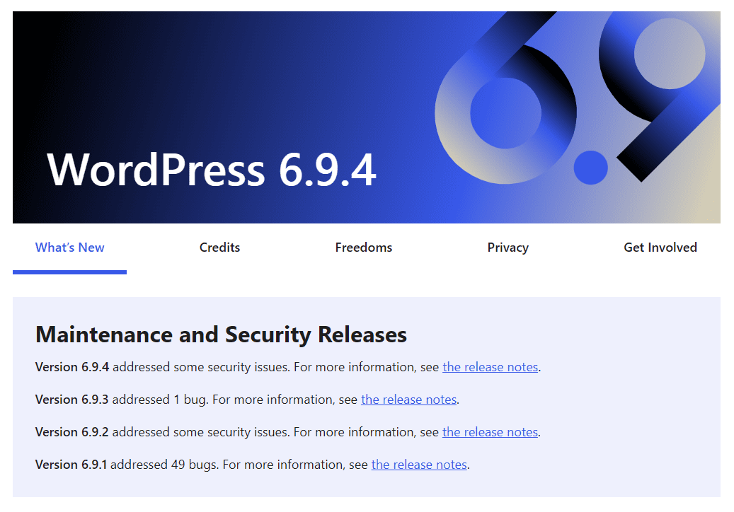 WordPress release notice